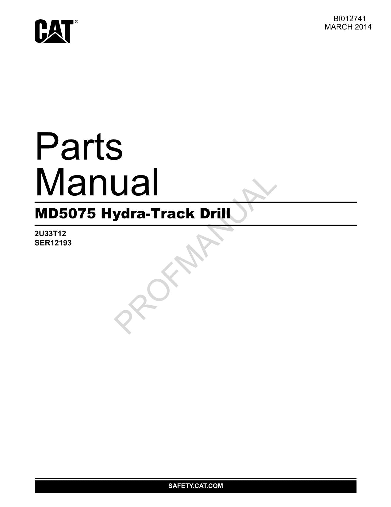 Caterpillar MD5075 Hydra Track Drill Parts Catalog Manual ser 2U33T12 SER12193