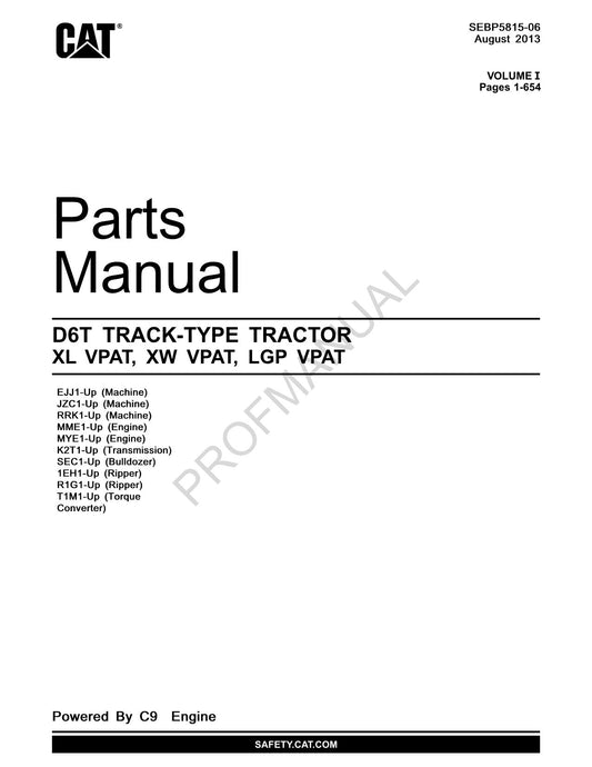 Catalogue de pièces détachées pour tracteur à chenilles Caterpillar D6T XL VPAT XW VPAT LGP VPAT