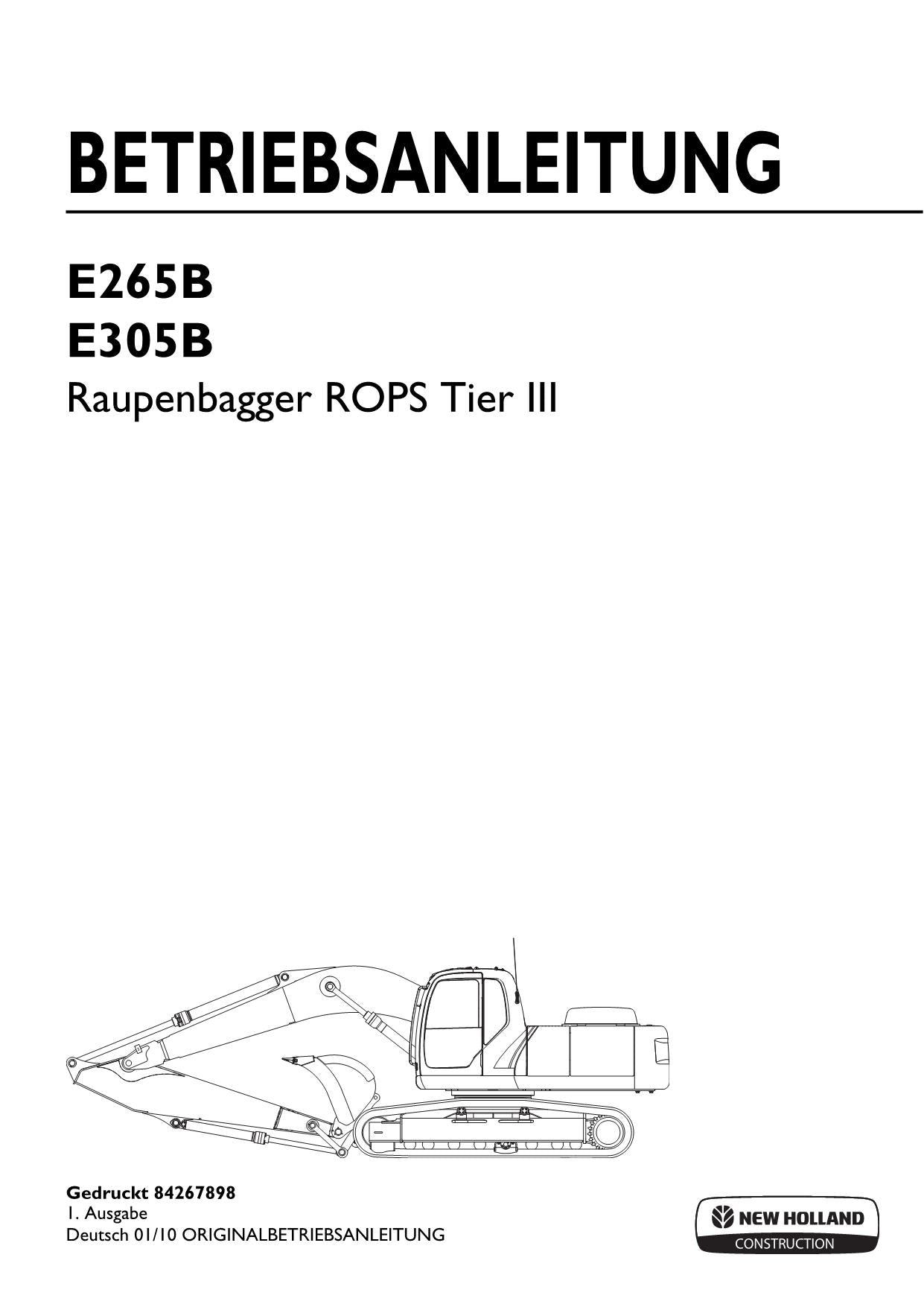 New Holland E265B E305B Bagger Betriebsanleitung