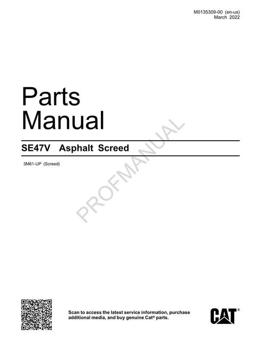 Caterpillar Cat SE47V Asphalt Screed Parts Catalog Manual 3M61-UP