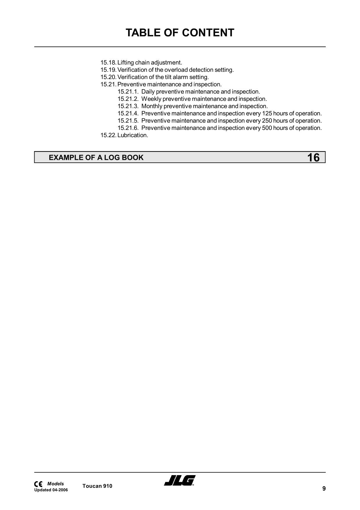 TOUCAN 910 Vertical Lift Maintenance Operation Operators Manual