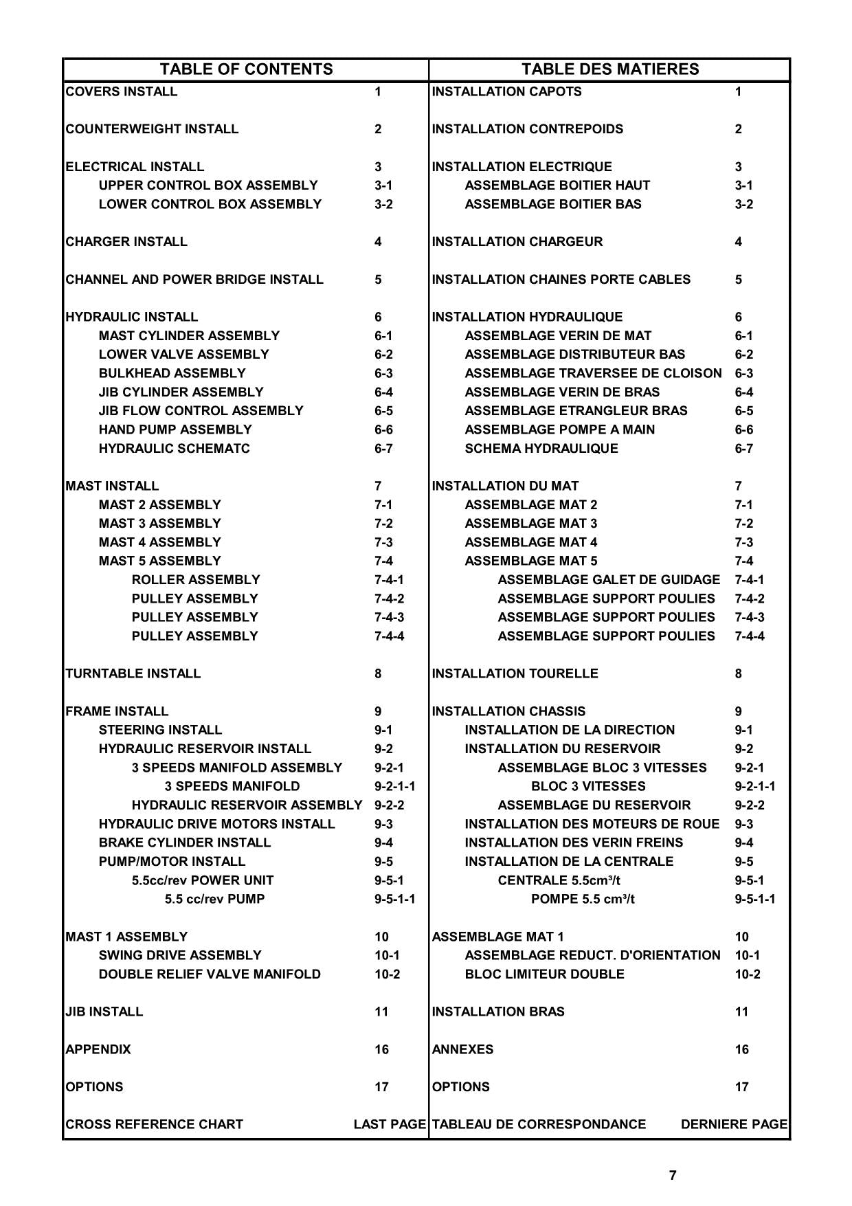 TOUCAN 1100 Vertical Lift Parts Catalog Manual MA013206 Multi language