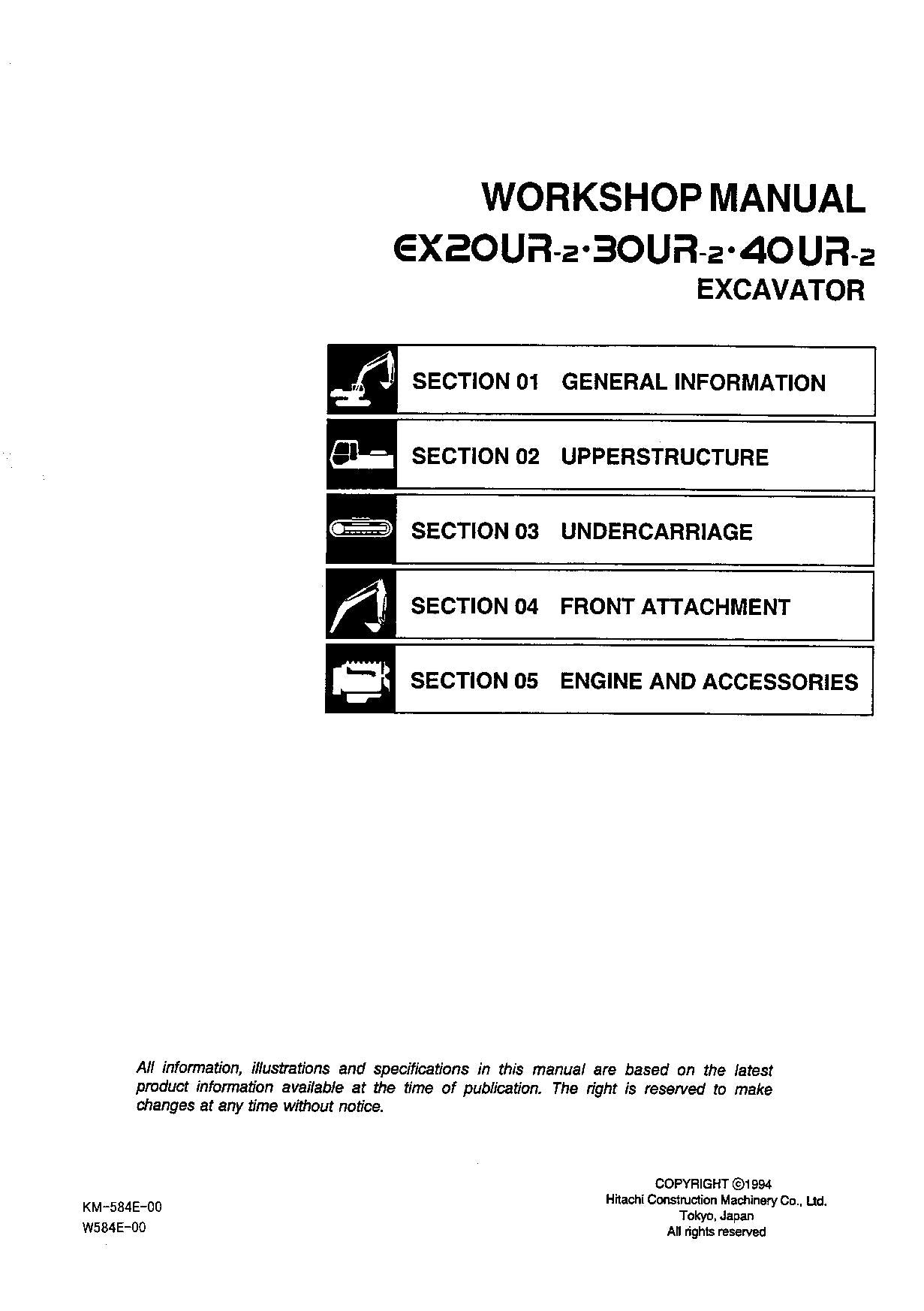 Hitachi EX20UR-2 EX30UR-2 EX40UR-2 Excavator Workshop Repair Service manual