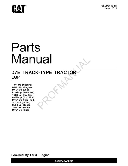 Catalogue de pièces détachées pour tracteur à chenilles Caterpillar Cat D7E LGP SEBP5015