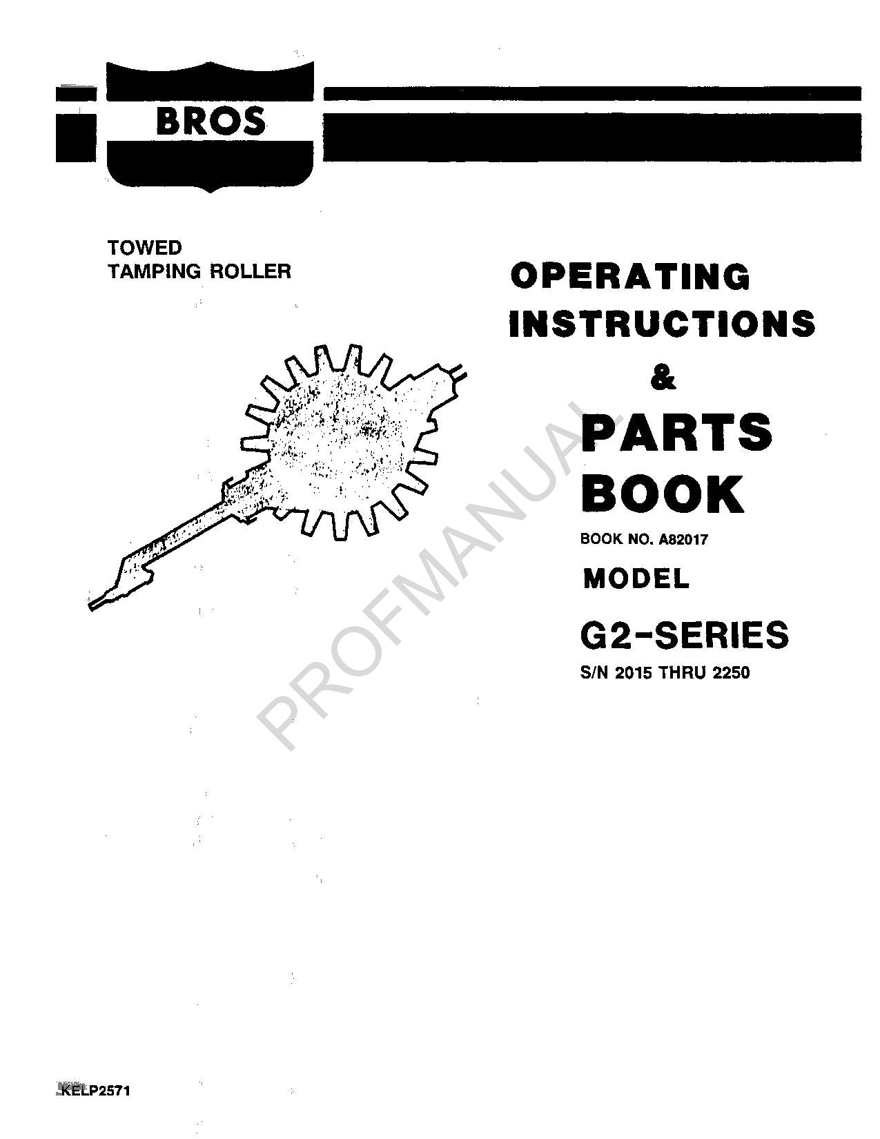 Caterpillar Cat Bros G 2 Series Towed Tamping Roller Parts Catalog Manual