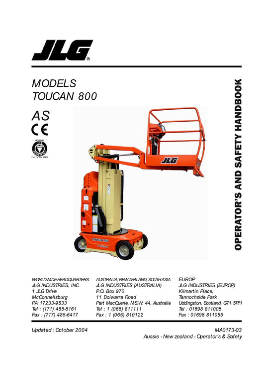 TOUCAN 800 Vertical Lift Maintenance Operation Operators Manual