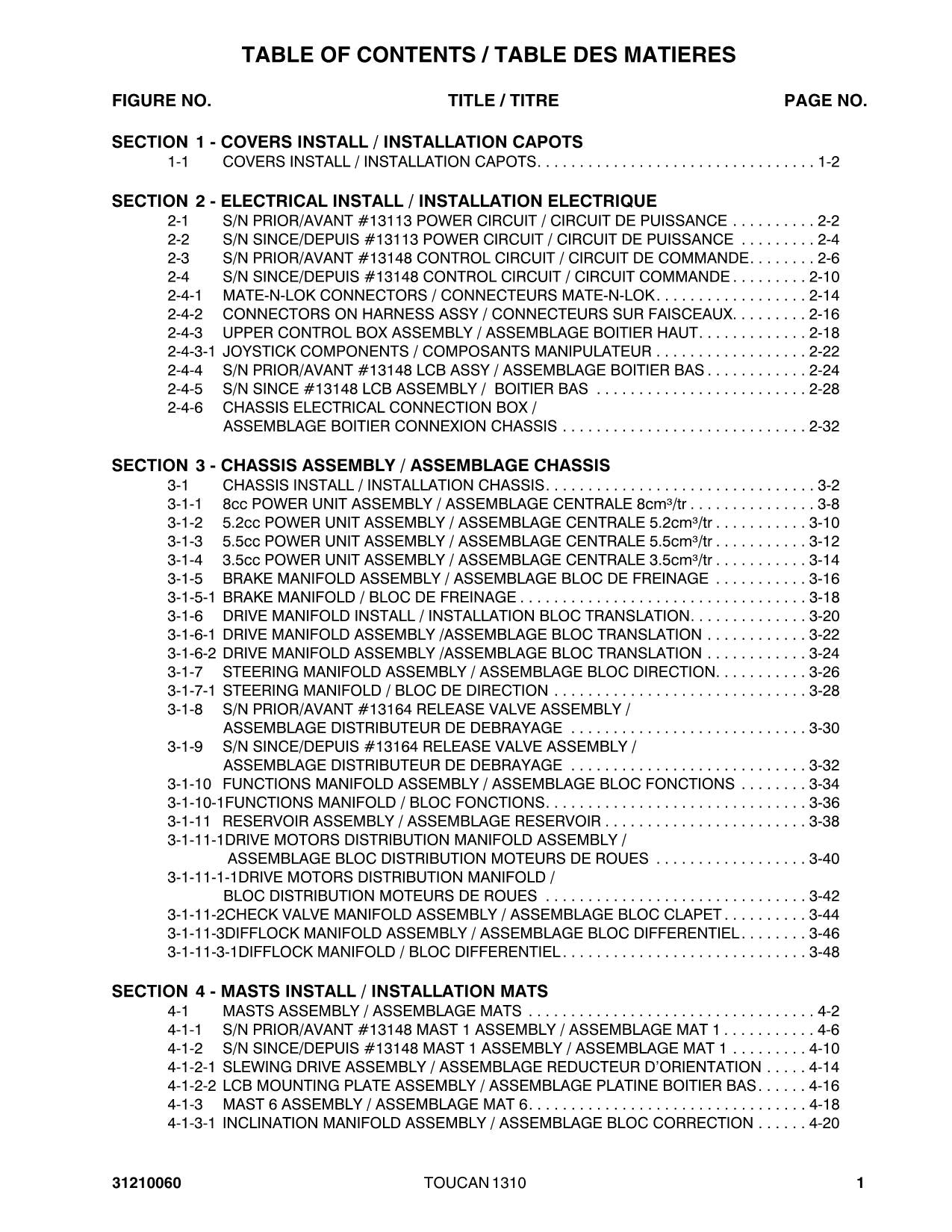 TOUCAN 1310 Vertical Lift Parts Catalog Manual Multi language