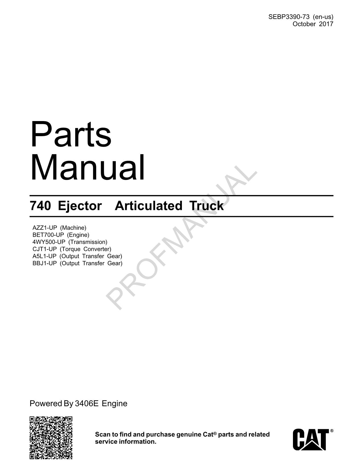 Caterpillar Cat 740 Ejector Knicklenker-Ersatzteilkatalog, Handbuch SEBP3390