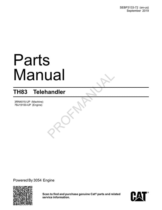 Caterpillar Cat TH83 Telehandler Parts Catalog Manual SEBP3133