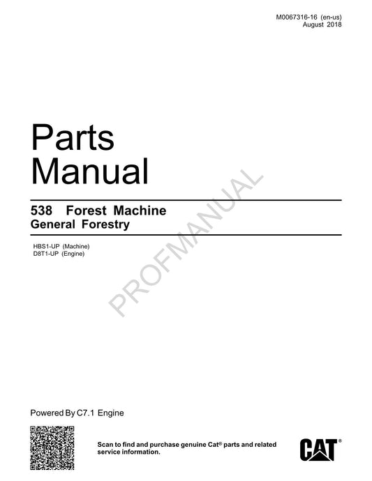 Caterpillar 538 GF Forest Machine Parts Catalog Manual