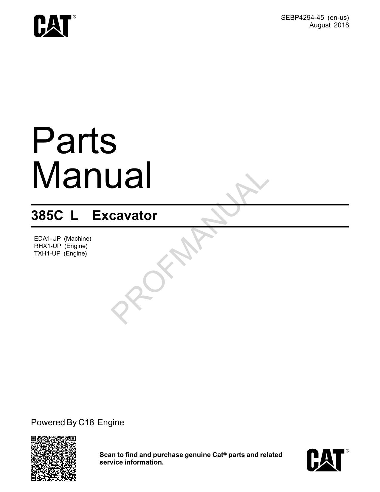 Caterpillar Cat 385C L Bagger Teilekatalog Handbuch RHX1-UP TXH1-Up EDA1-Up