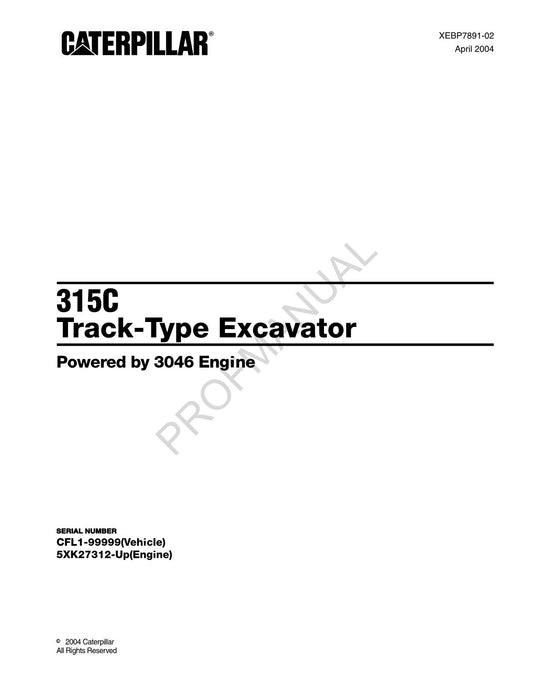 Ersatzteilkatalog für Raupenbagger Caterpillar 315C, Handbuch CFL1-Up, 5XK27312-Up