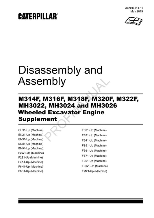 Caterpillar M314F M316F M318F Baggermotor-Zubehör, Demontage und Montage, Wartungshandbuch