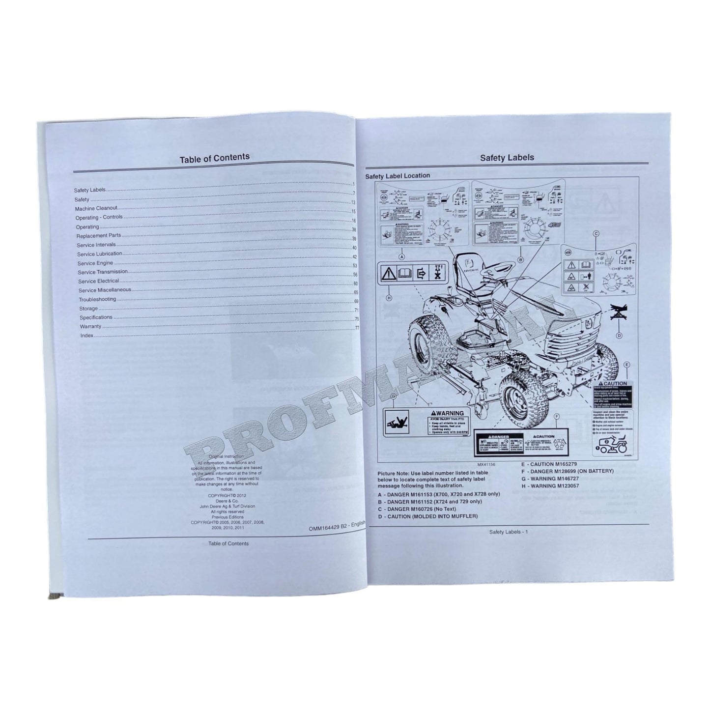 JOHN DEERE X700 X720 X724 X728 X729 TRACTOR OPERATORS MANUAL