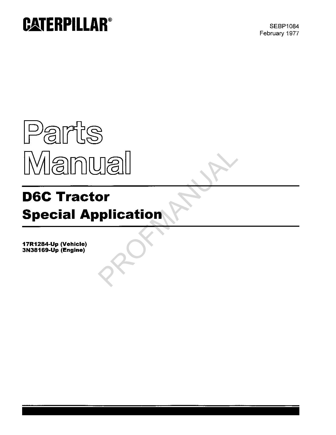 Manuel du catalogue des pièces pour applications spéciales du tracteur Caterpillar Cat D6C SEBP1084