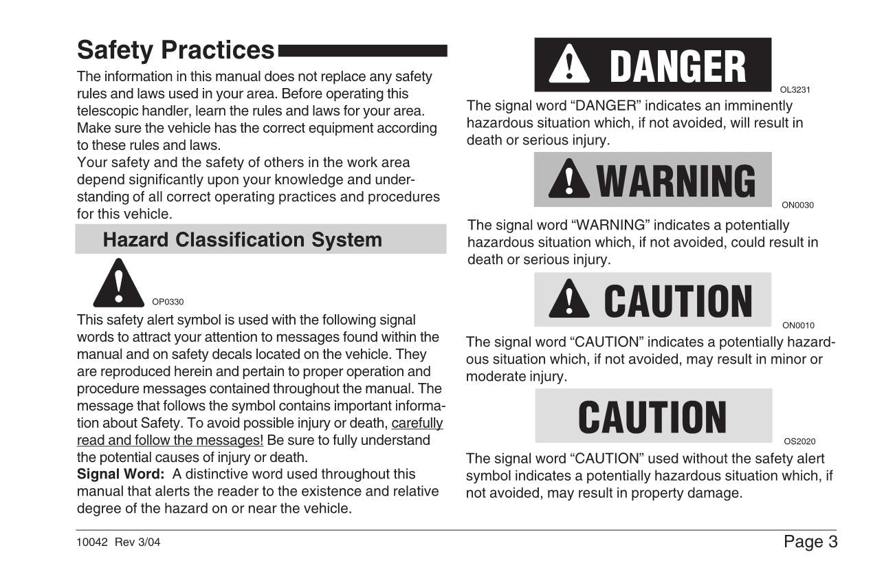 SKYTRAK 10042 Telehandler Maintenance Operation Operators Manual 8990361