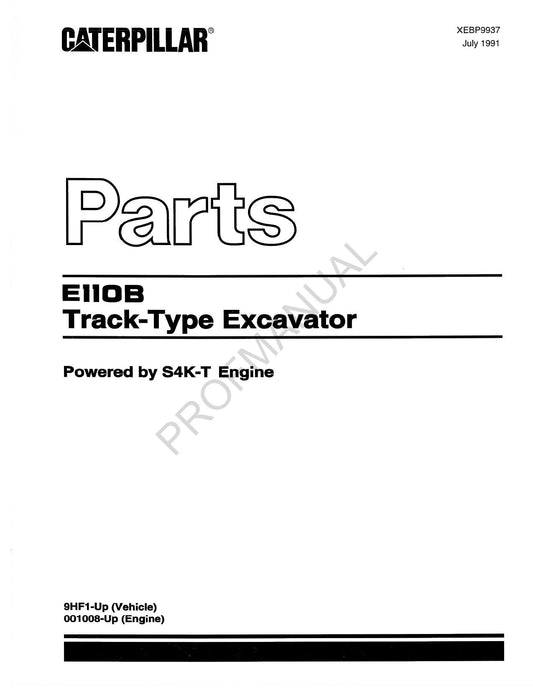 Manuel du catalogue des pièces détachées pour excavatrice à chenilles Caterpillar E110B 9HF1-Up 001008-Up