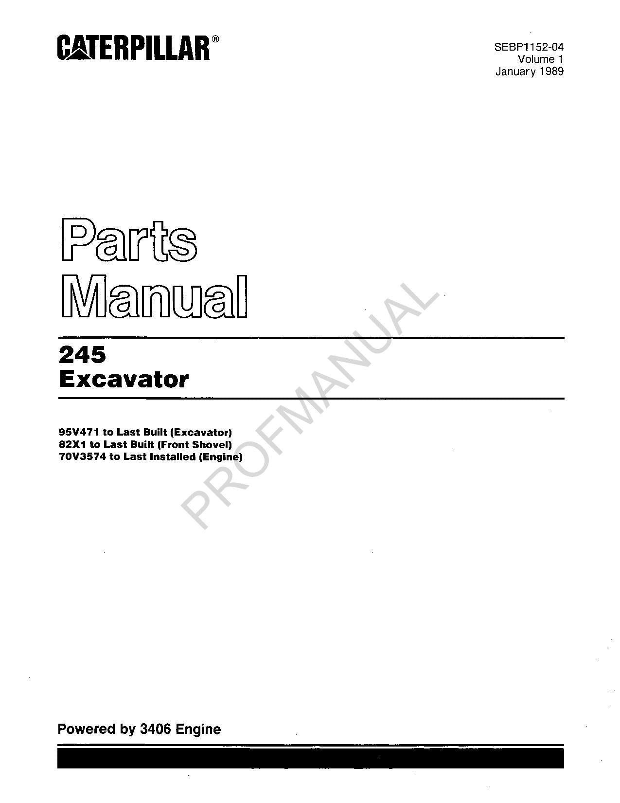 Caterpillar Cat 245 Bagger Teilekatalog Handbuch 95V471-Up 82X1-UP 70V3574-Up