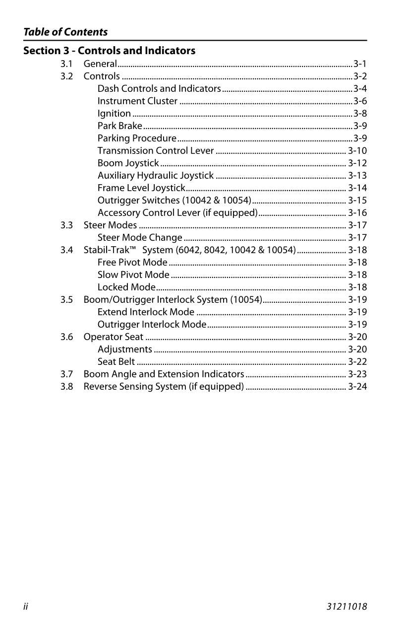 SKYTRAK 10042 10054 6036 6042 8042 Telehandler Operators Manual 31211018