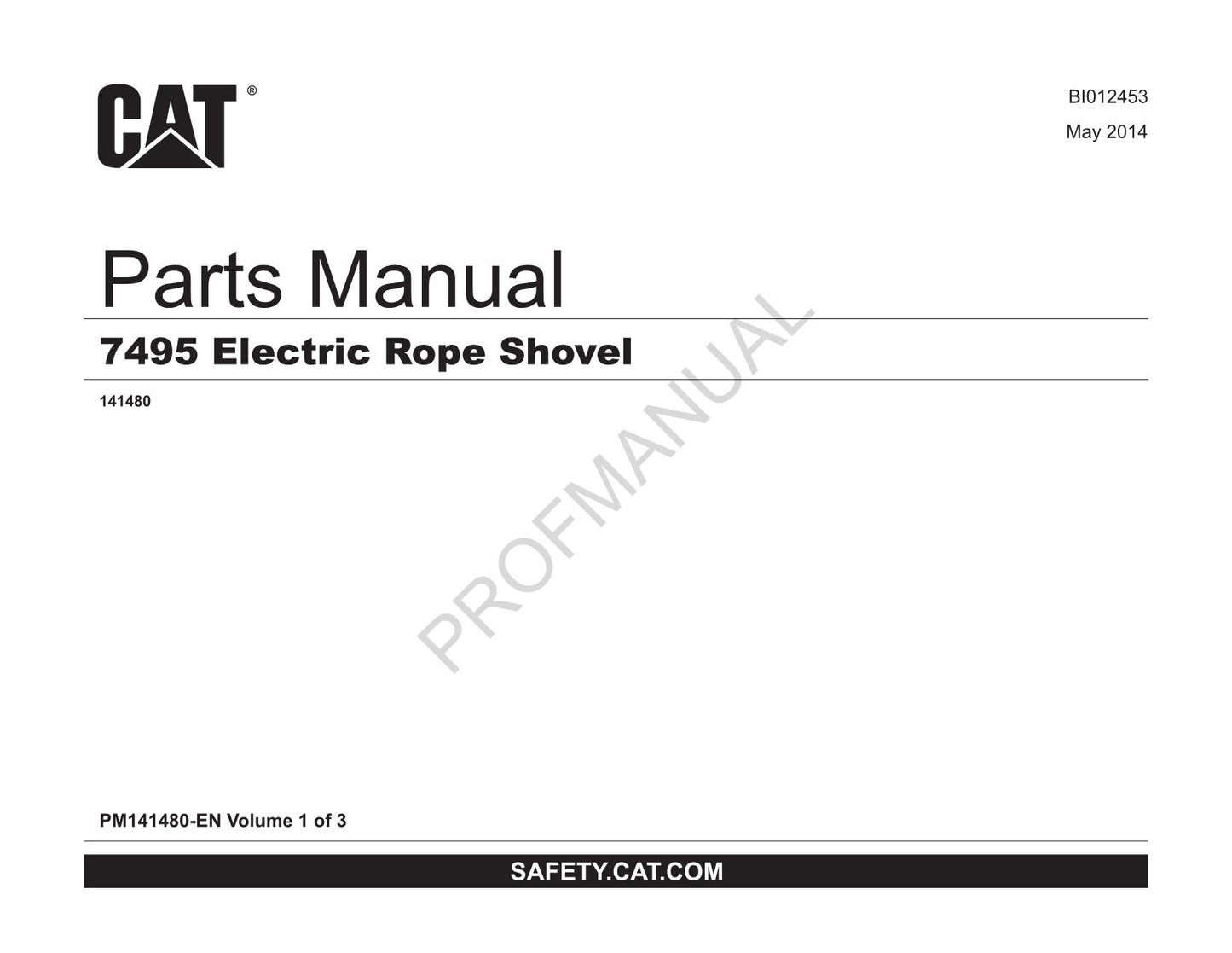 Caterpillar Cat 7495 Electric Rope Shovel Parts Catalog Manual ser 141480