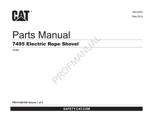 Catalogue de pièces détachées pour pelle électrique Caterpillar Cat 7495, manuel d'utilisation, série 141480