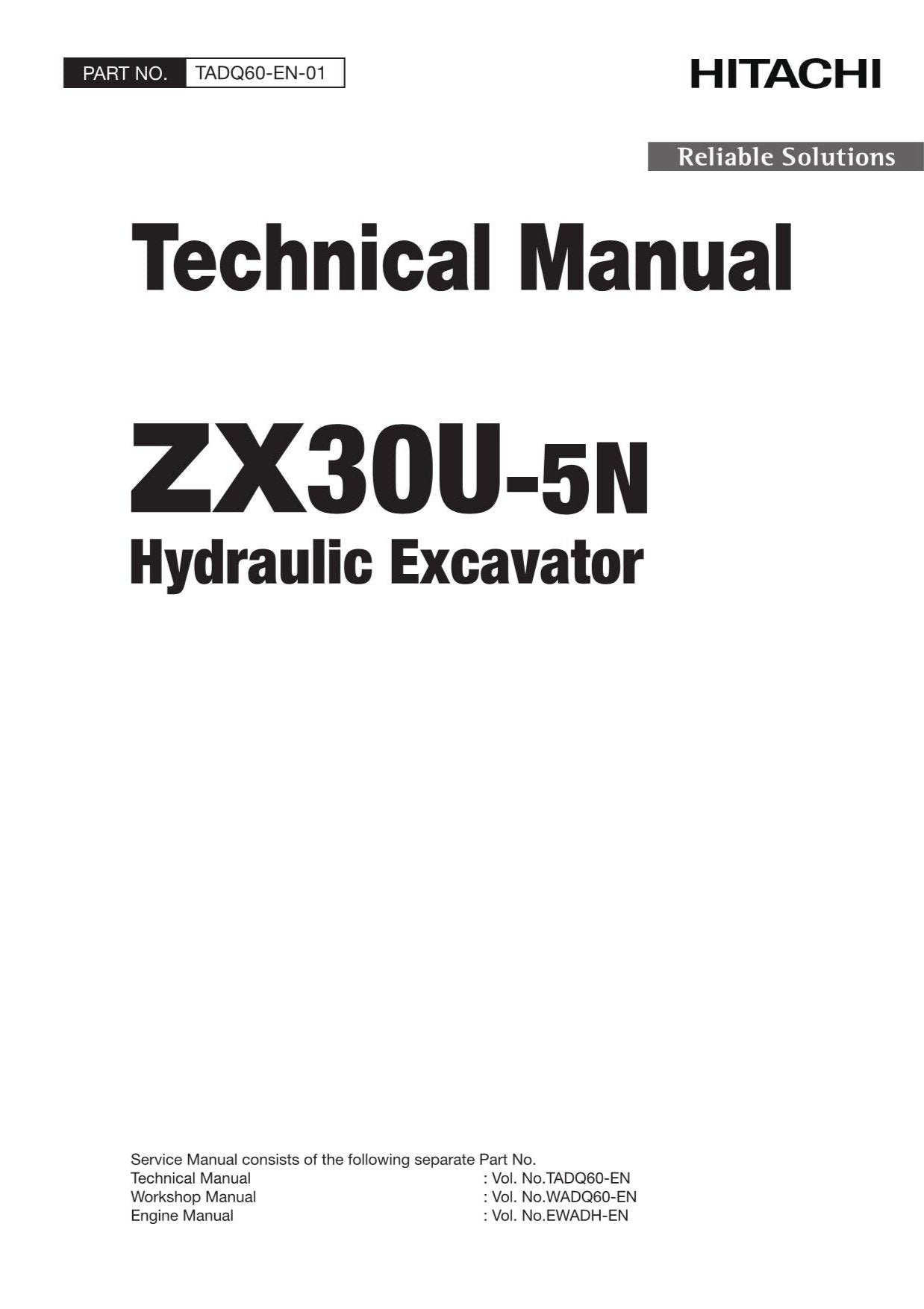 Hitachi ZX30U-5N Excavator Service Manual with Schemes TADQ60-EN-01