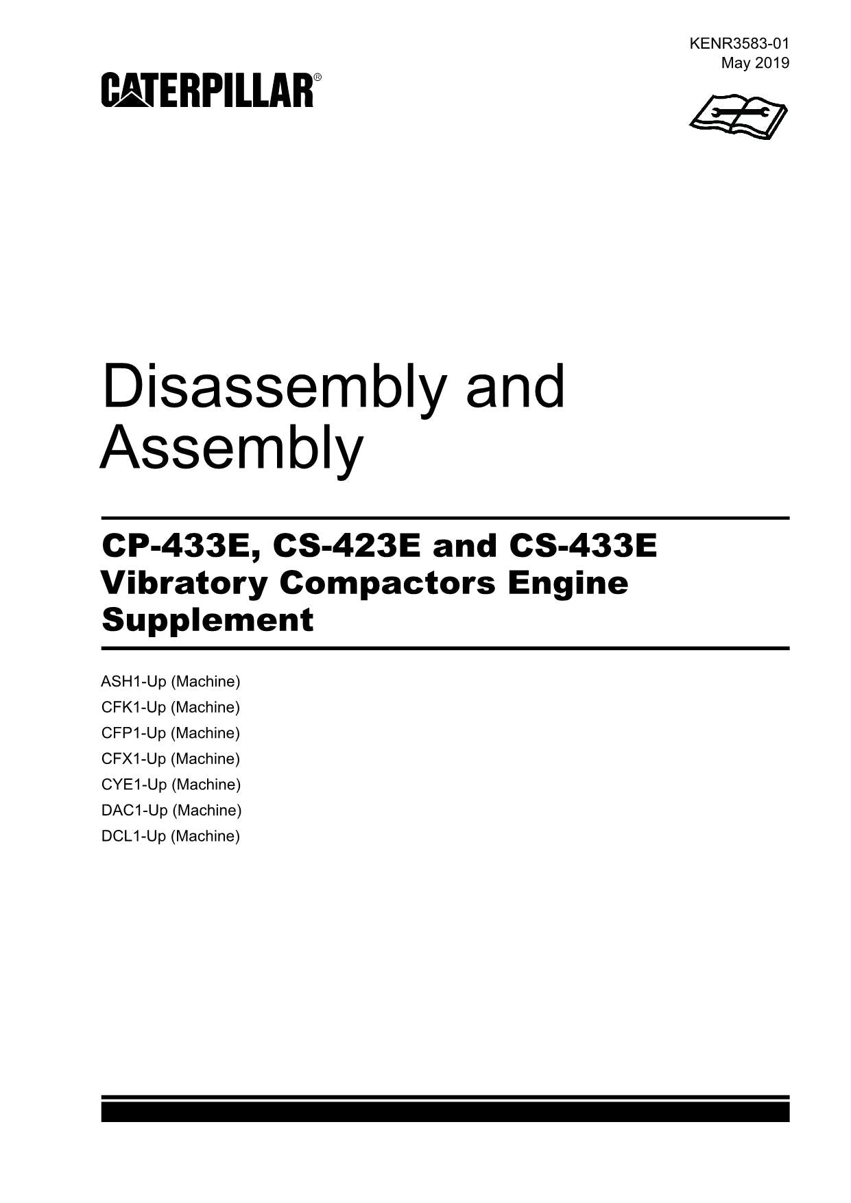 Caterpillar CP-433E Compactor Engine Suppl Disass Assem Service Manual KENR3583