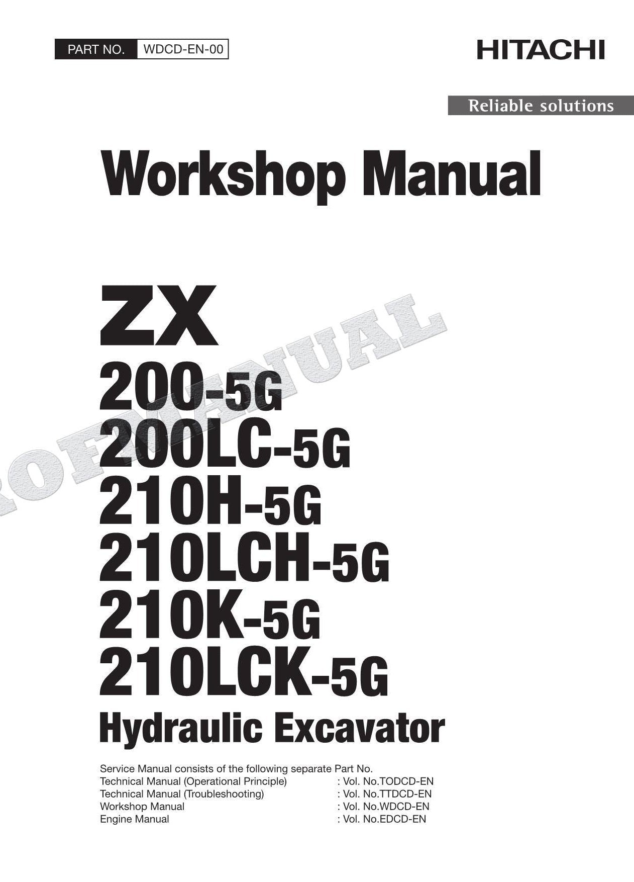 HITACHI ZX200-5G ZX200LC-5G ZX210H-5G Excavator Service Repair Workshop Manual