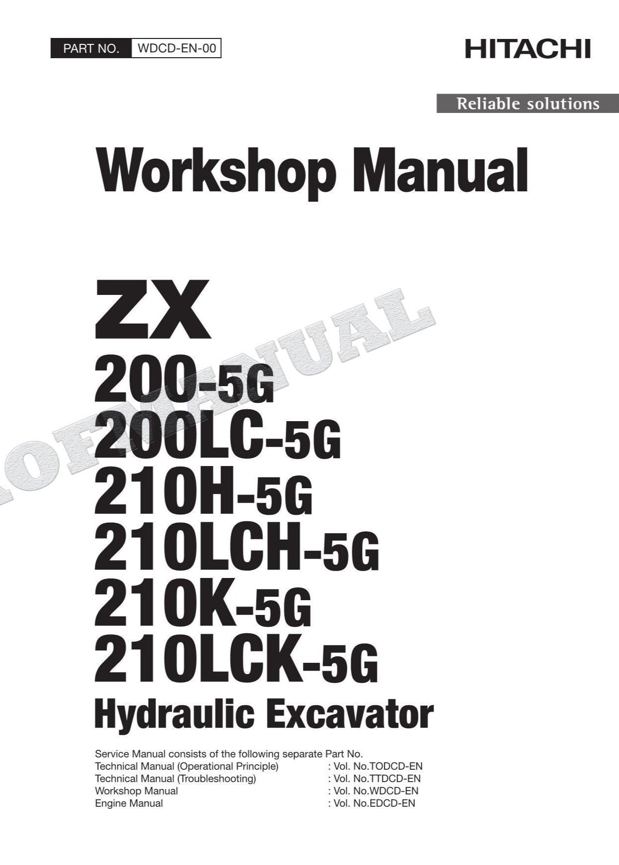 HITACHI ZX210LCH-5G ZX210K-5G ZX210LCK-5G Excavator Service Repair Workshop Manual