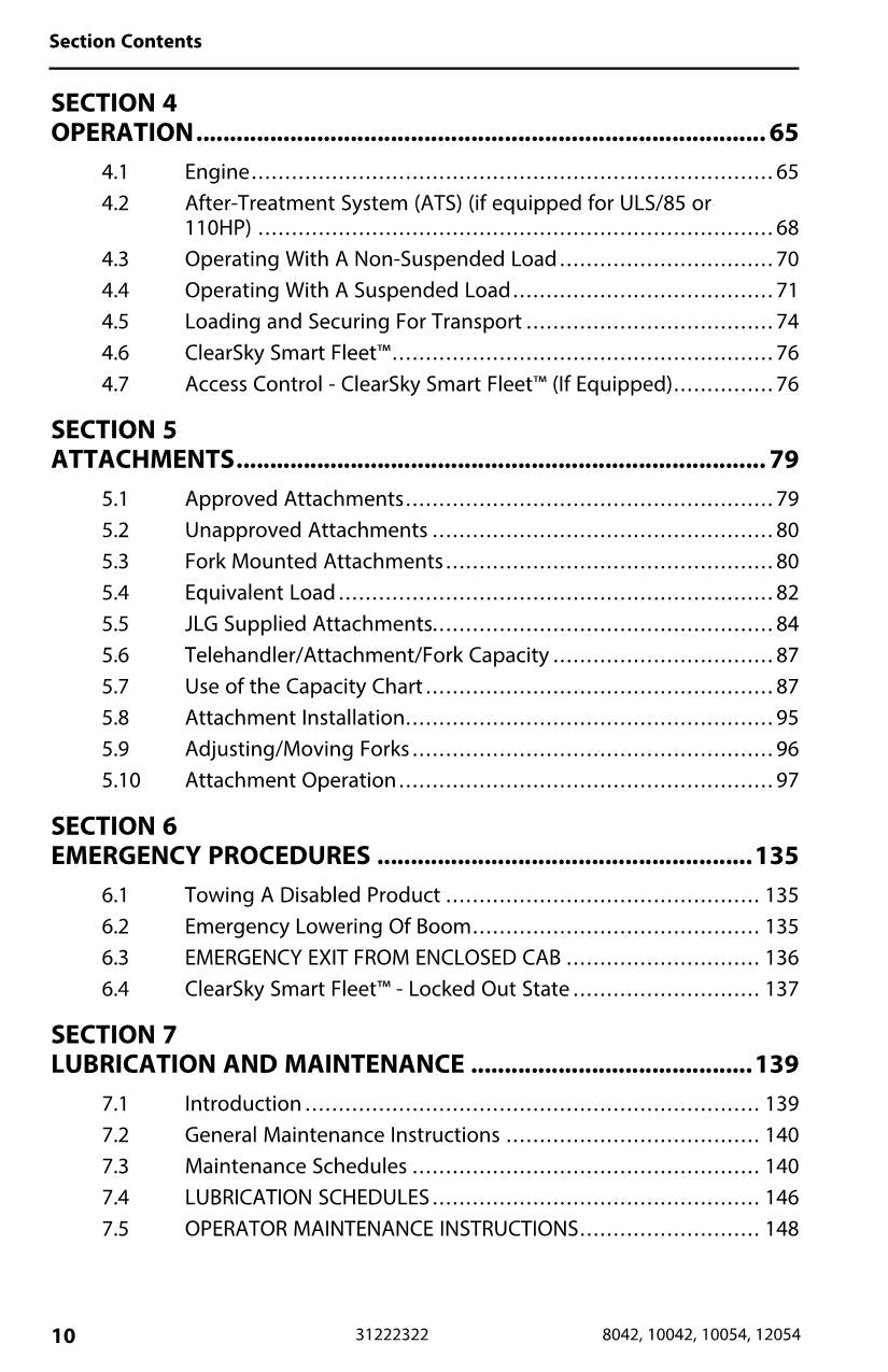 SKYTRAK 10042 10054 12054 8042 Telehandler Operators Manual 31222322