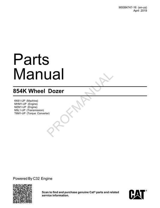 Caterpillar Cat 854K Wheel Dozer Parts Catalog Manual M0084747