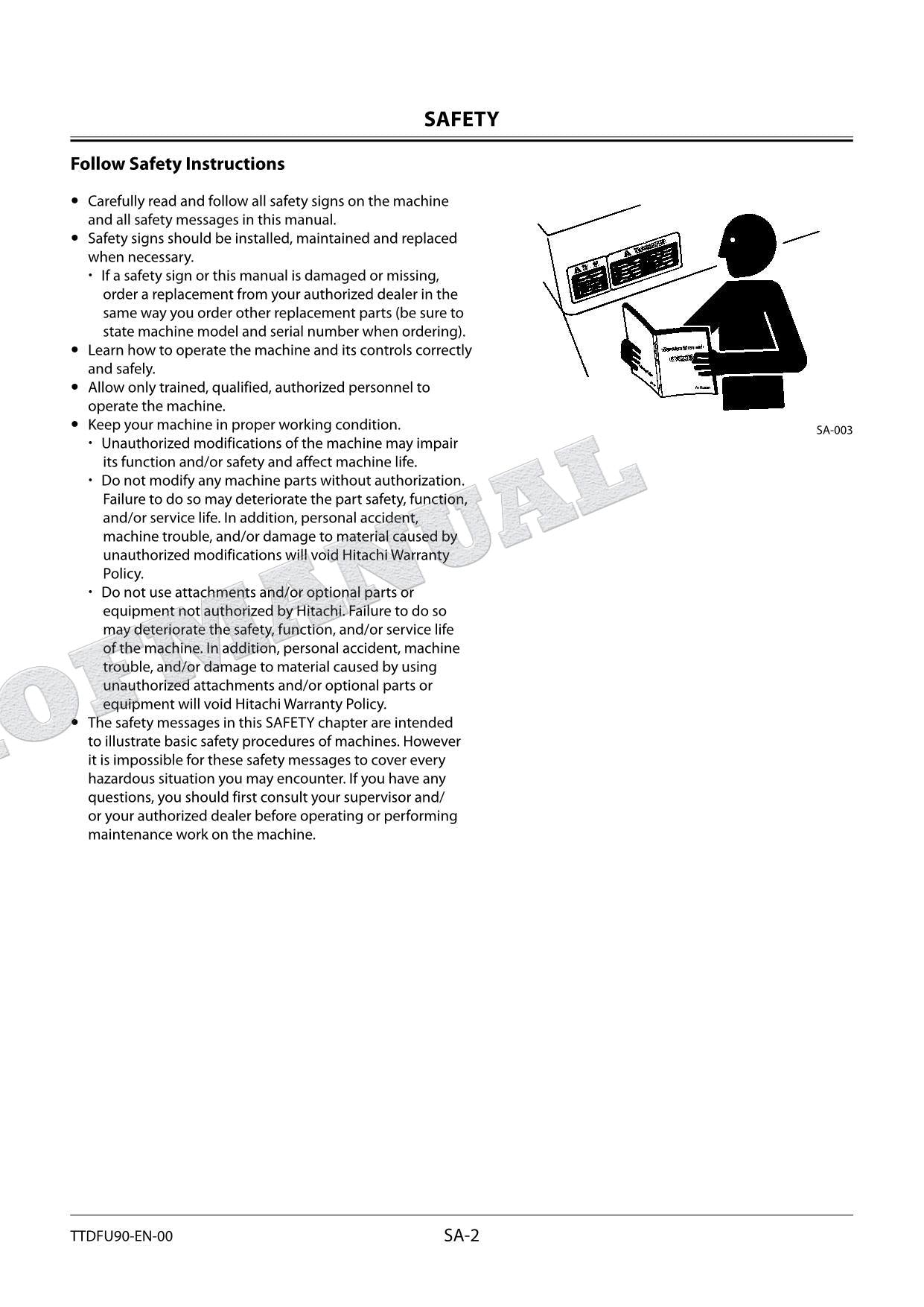 HITACHI ZX225US-5A ZX225USLC-5A Excavator Service Manual Troubleshooting