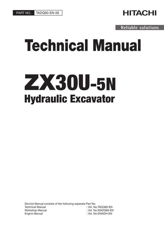 Hitachi ZX30U-5N Excavator Service Manual with Schemes TADQ60-EN-00