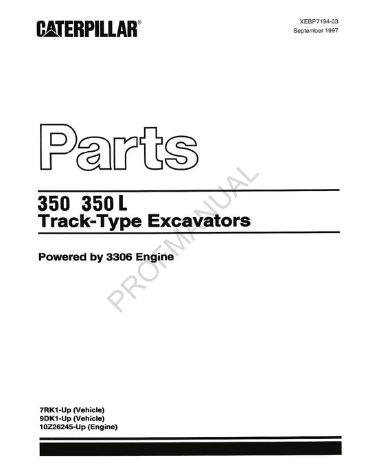 Manuel de catalogue de pièces détachées pour pelle à chenilles Caterpillar Cat 350 350L XEBP7194