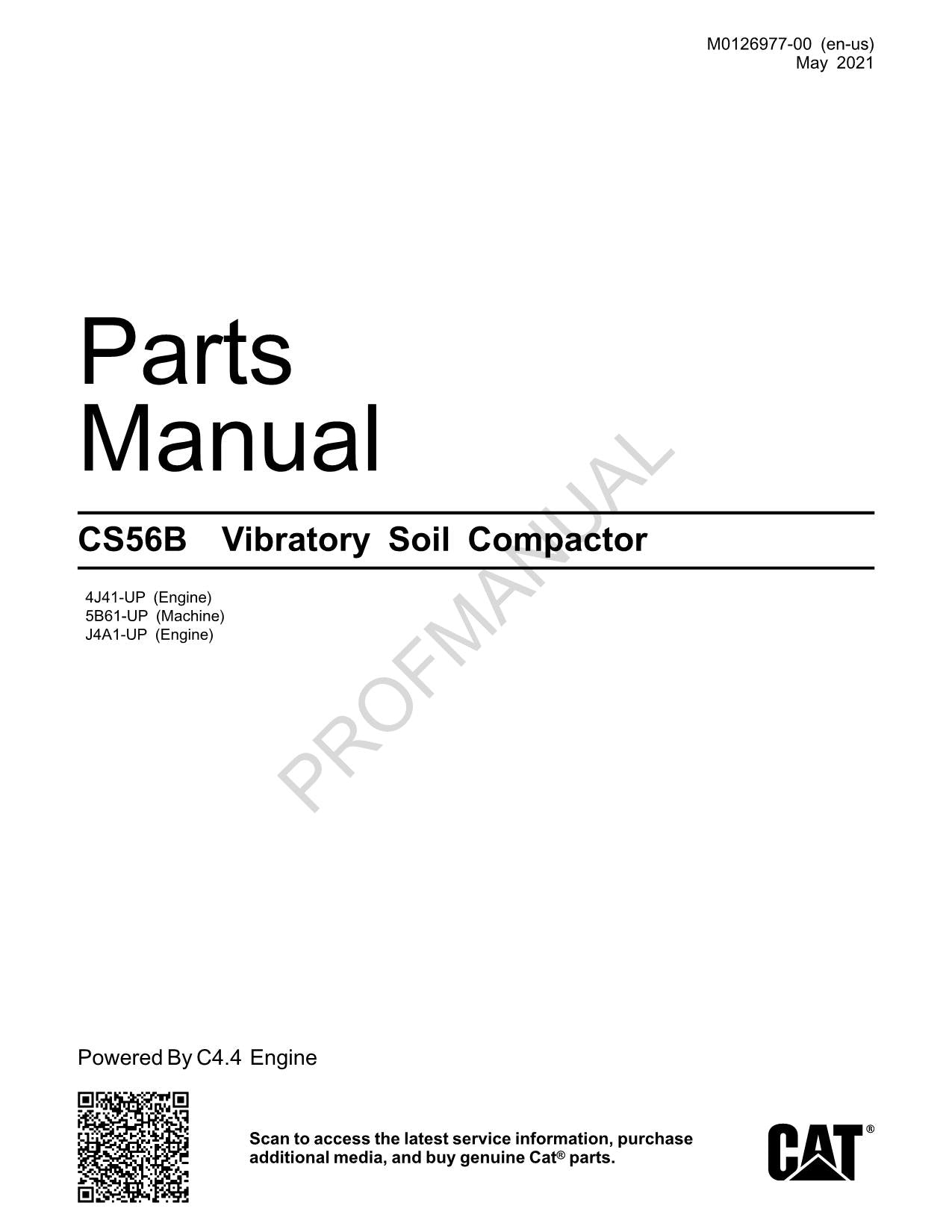 Caterpillar Cat CS56B Vibratory Soil Compactor Parts Catalog Manual