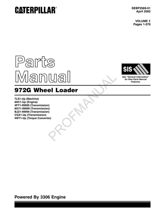 Caterpillar Cat 972G Wheel Loader Parts Catalog Manual SEBP2569