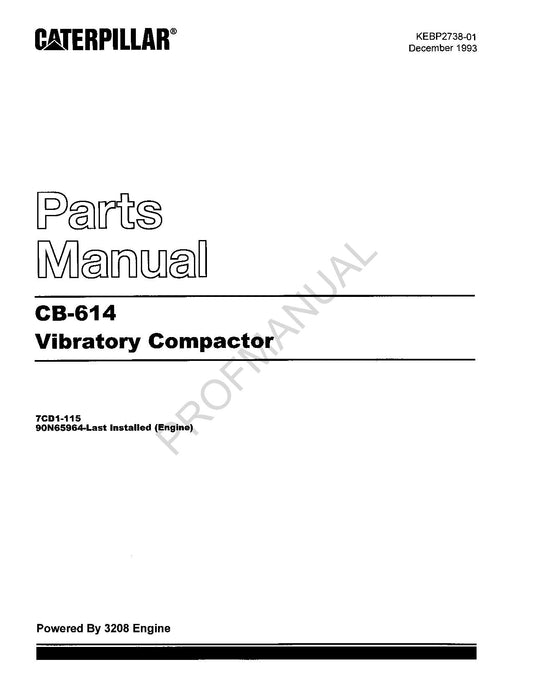 Caterpillar Cat CB 614 Vibratory Compactor Parts Catalog Manual