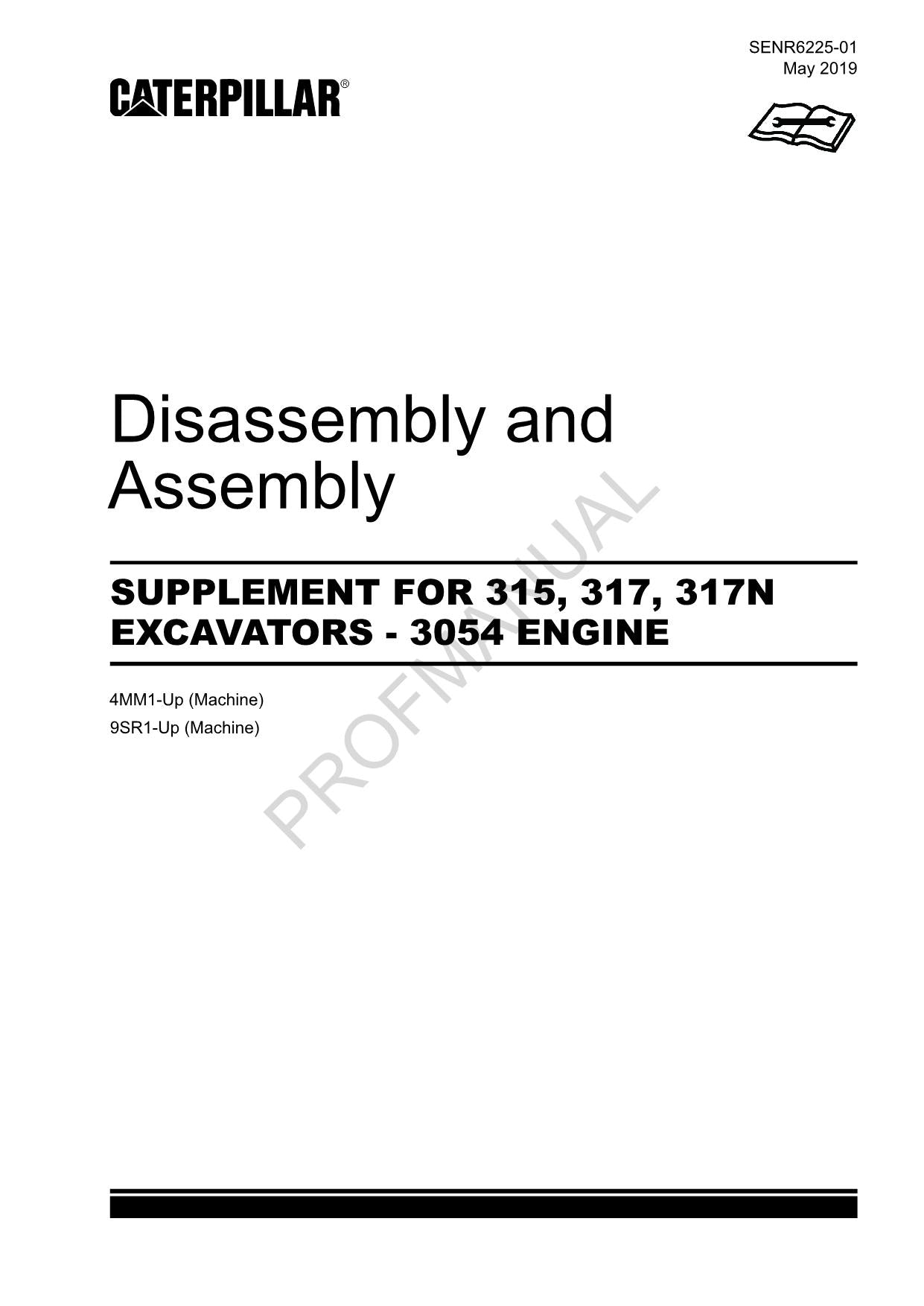 Caterpillar SUPPL 315 317 317N EXCAVATOR 3054 ENGINE Disassembly Assembly Manual