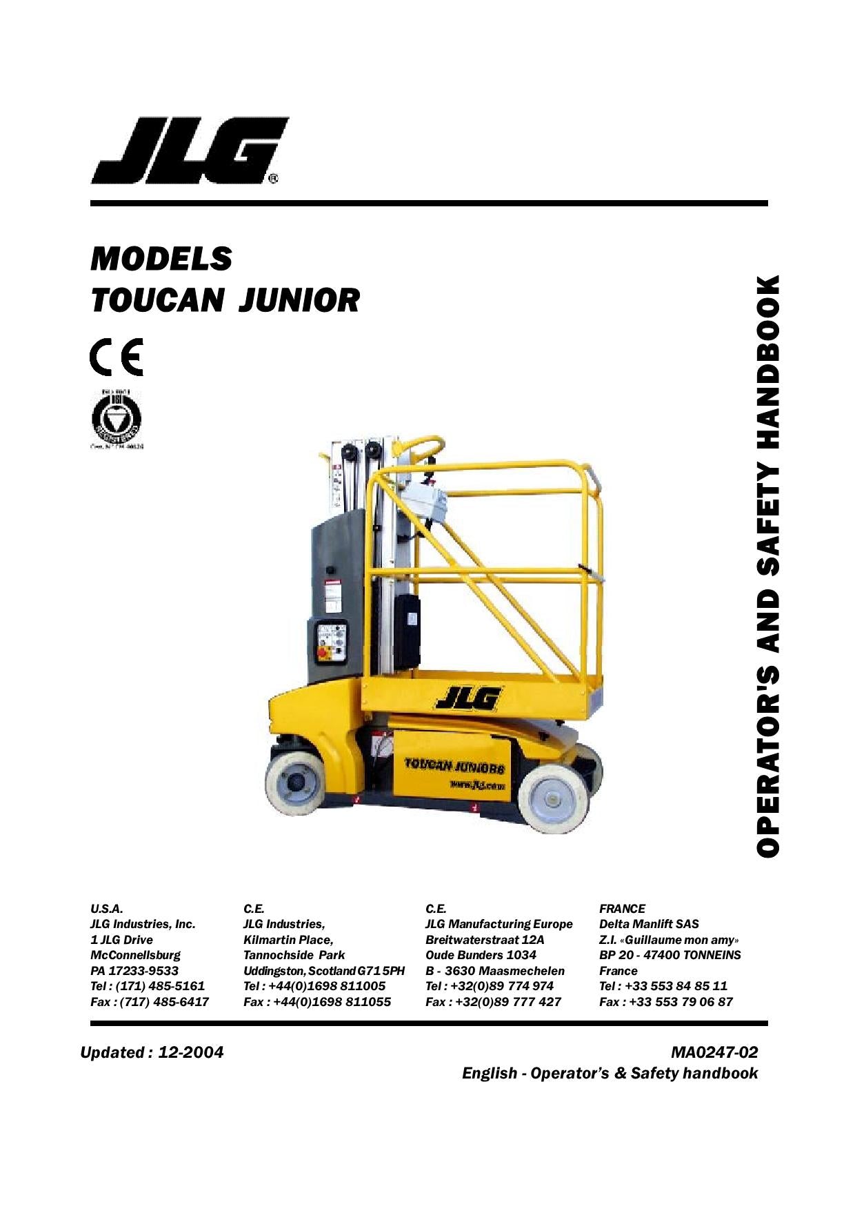 TOUCAN Junior 6A Junior 8A Vertical Lift Maintenance Operation Operators Manual