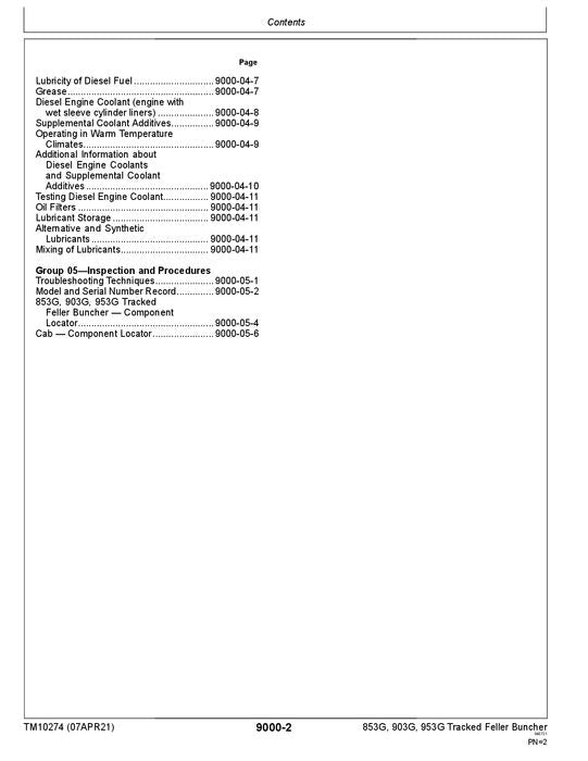 JOHN DEERE 853G 850 903G 900 953G 950 TRACKED FELLER BUNCHER TEST MANUAL TM10274