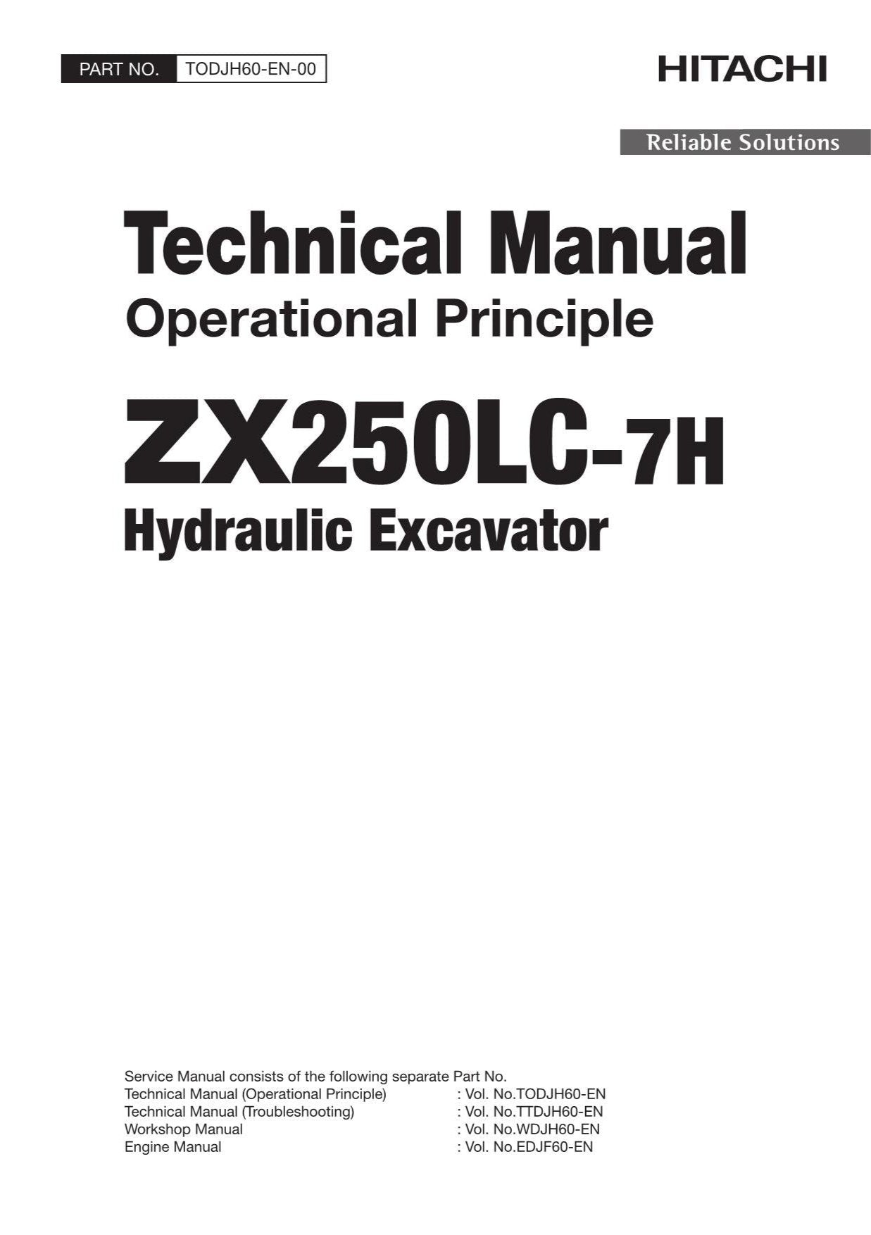 Hitachi ZX250LC-7H Excavator Operational Principle Service manual