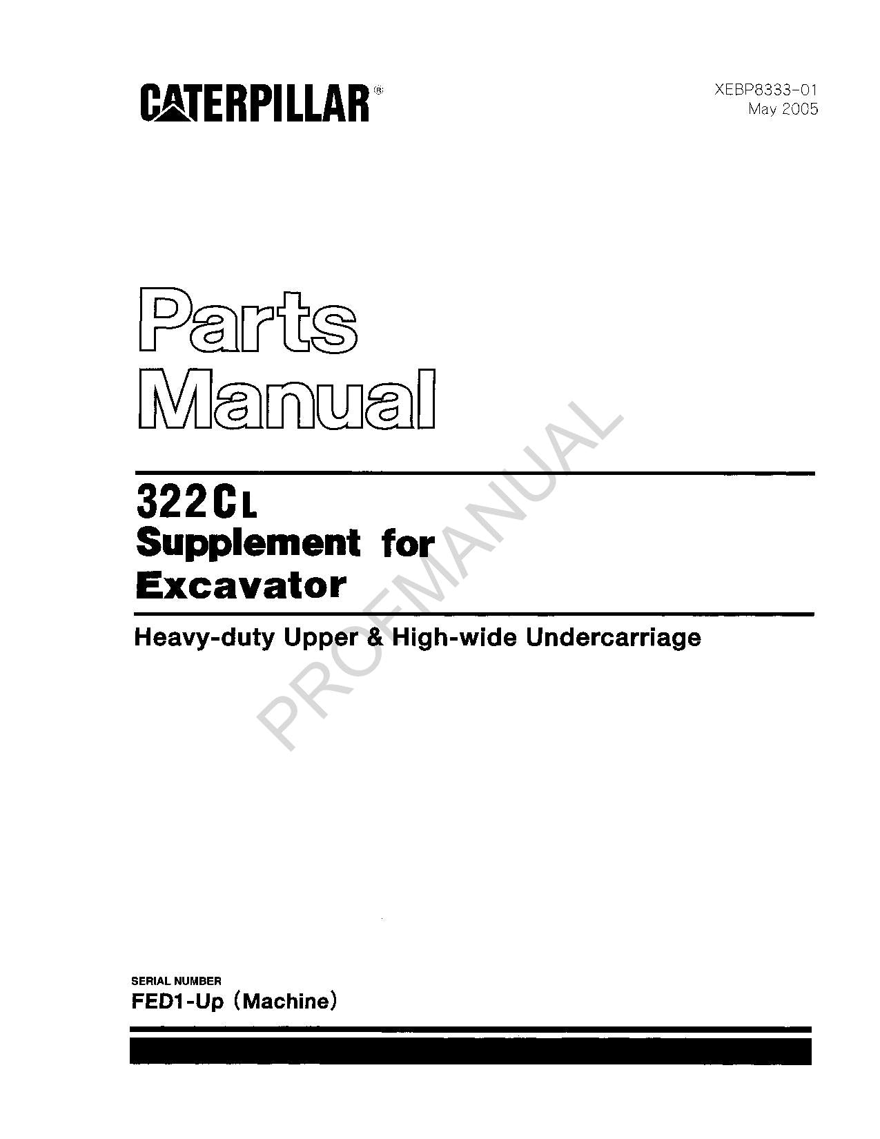 Caterpillar Cat 322CL Supplement Excavator Parts Catalog Manual