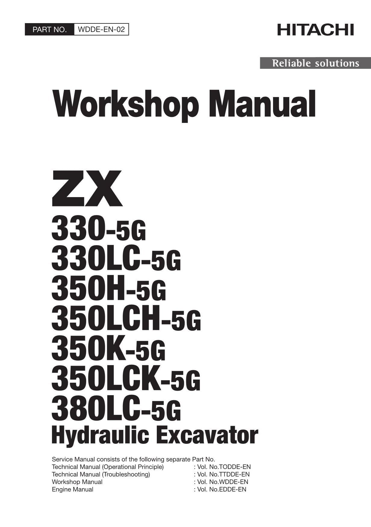 Hitachi ZX330-5G ZX330LC-5G ZX350H-5G Excavator Workshop Service manual