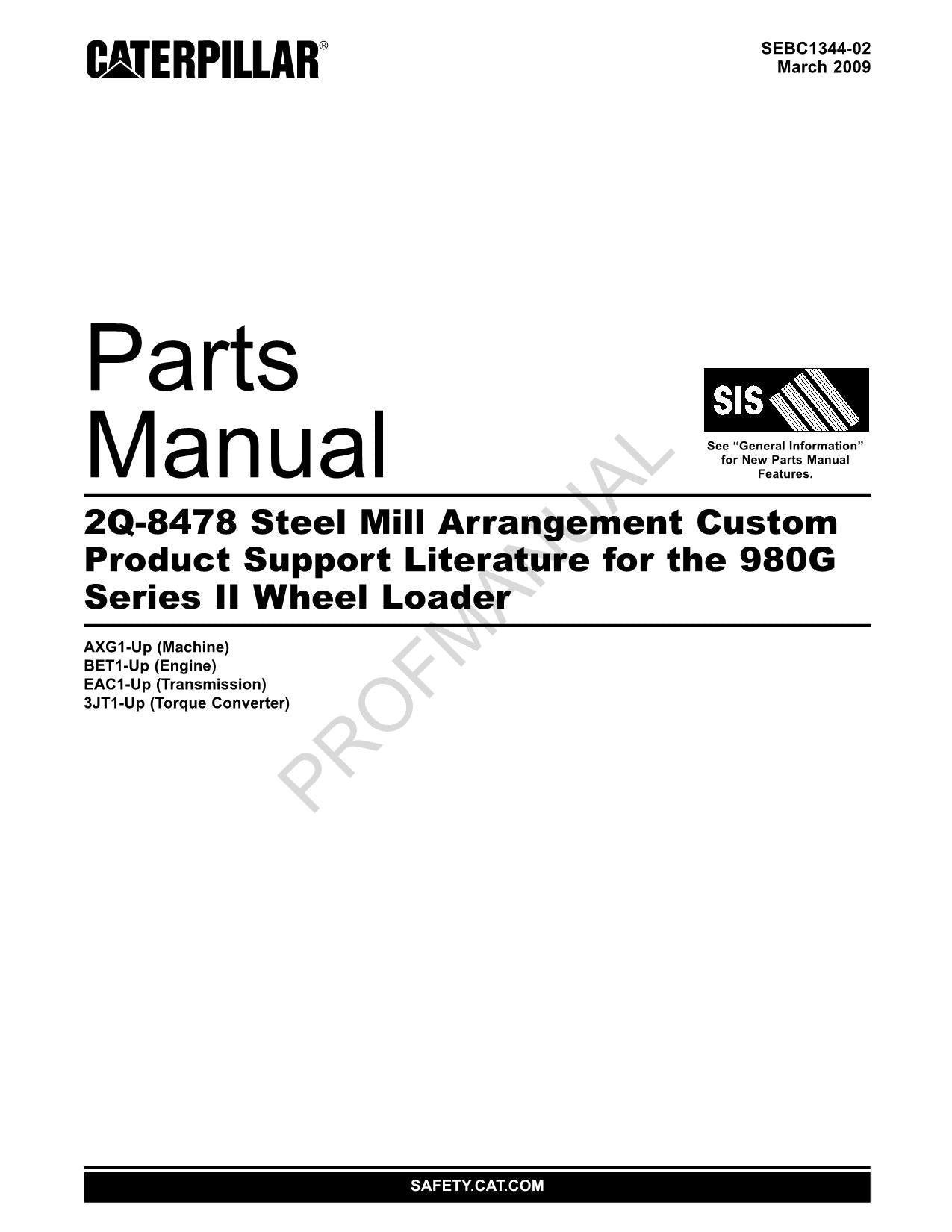 Caterpillar 2Q 8478 Steel Mill Arrangem 980G Ser 2 Loader Parts Catalog Manual