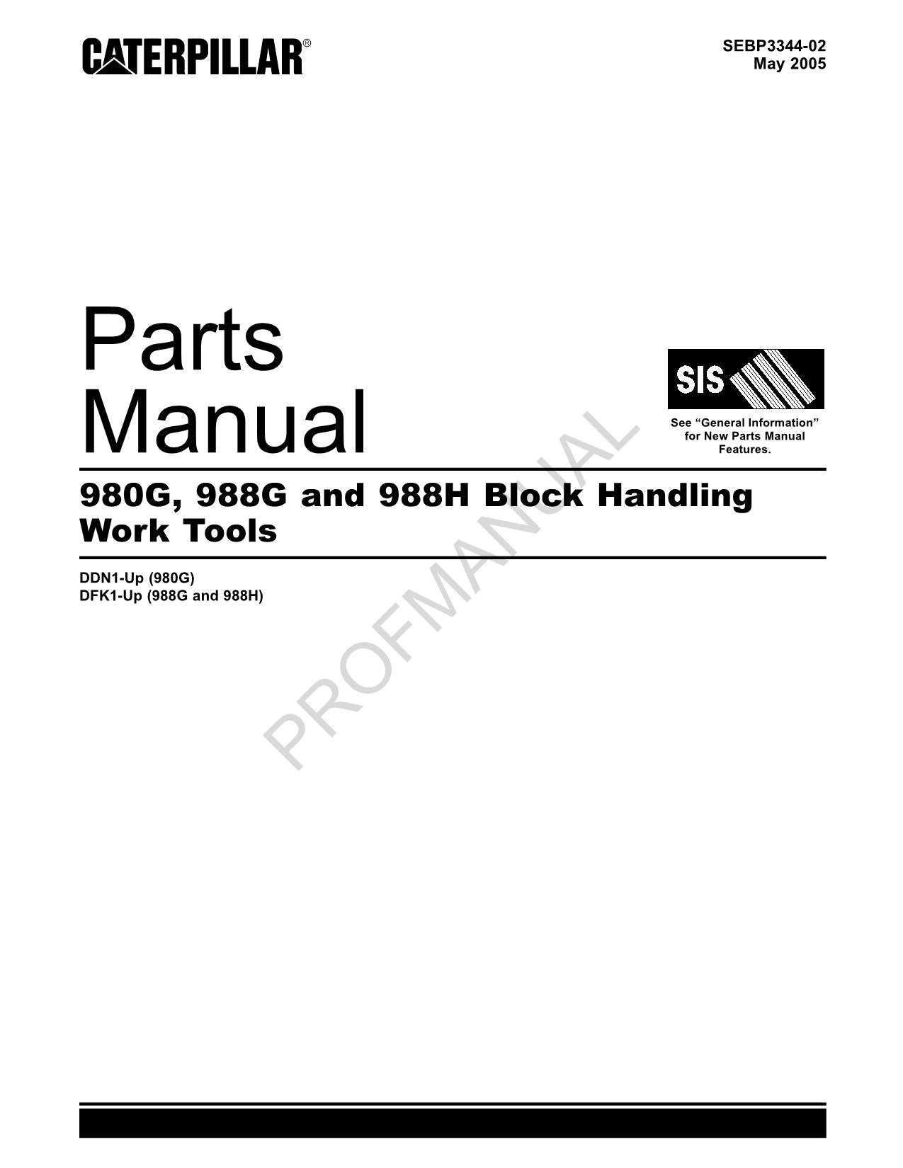 Caterpillar Cat 980G 988G 988H Block Handling Work Tools Parts Catalog Manual