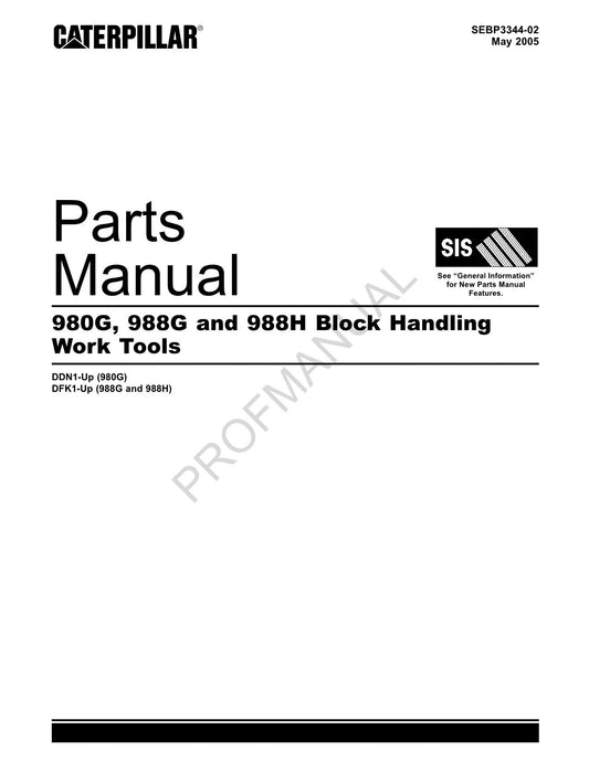 Caterpillar Cat 980G 988G 988H Block Handling Work Tools Parts Catalog Manual