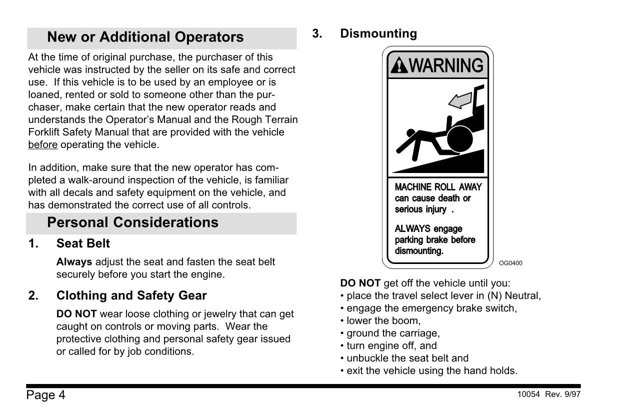 SKYTRAK 10054 Telehandler Maintenance Operation Operators Manual 8990206