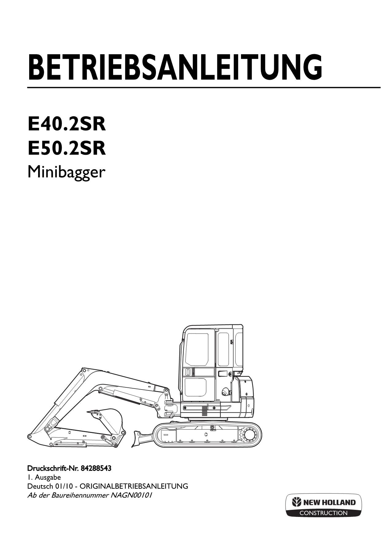 New Holland E40 2SR E50 2SR Bagger Betriebsanleitung