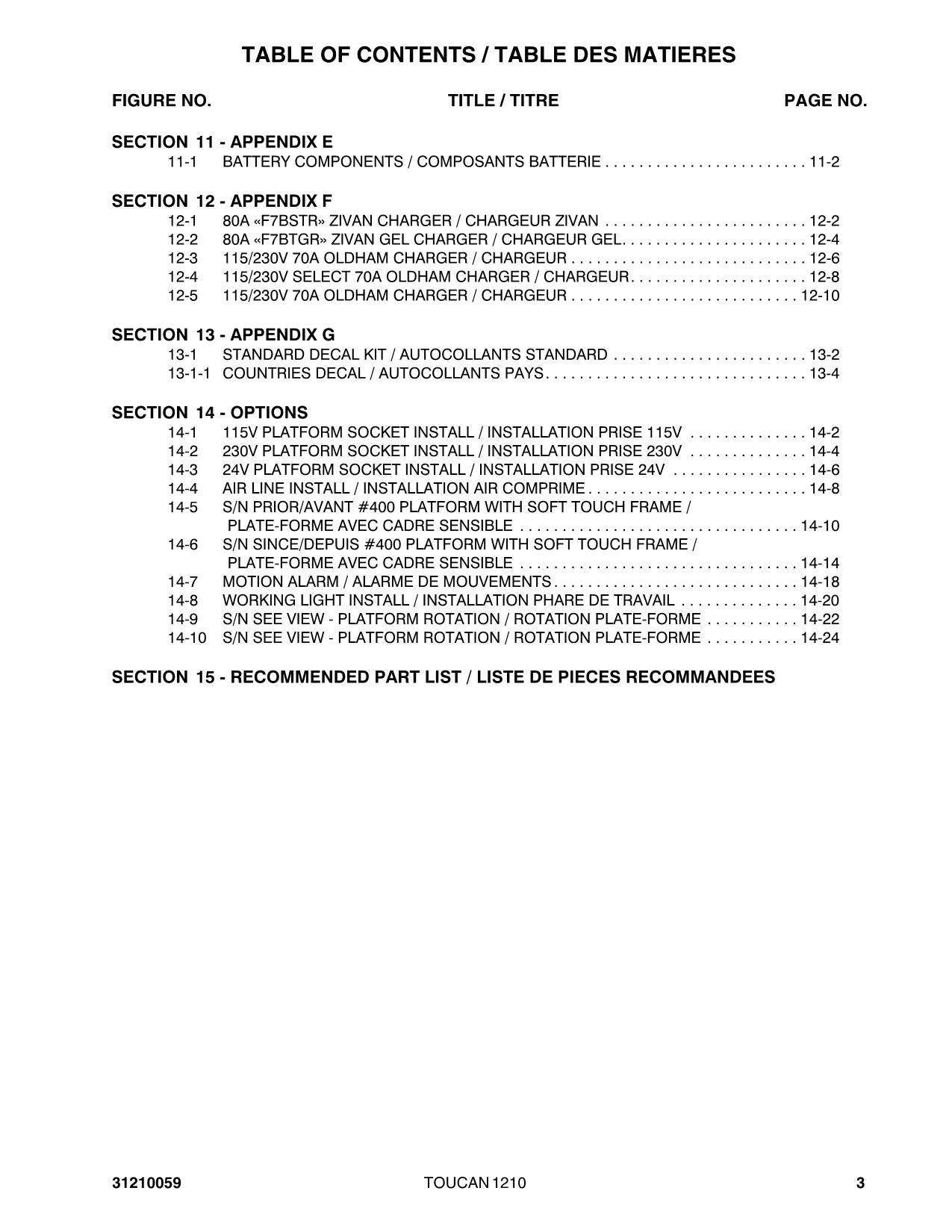 TOUCAN 1210 Vertical Lift Parts Catalog Manual Multi languages