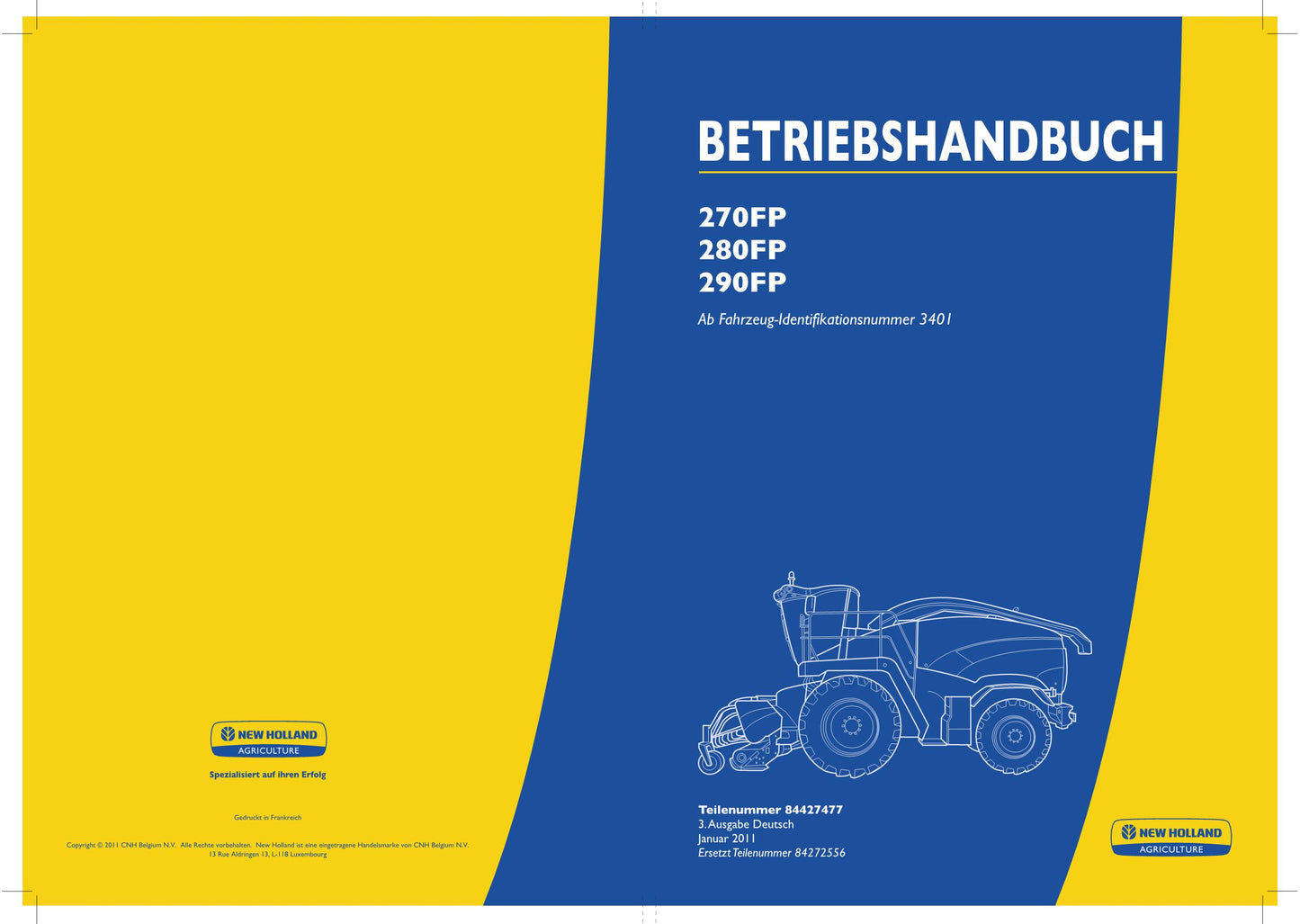 New Holland 270FP 280FP 290FP Schneidwerk Manuel d'instructions